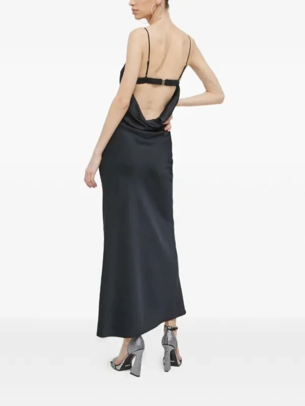 Abercrombie & Fitch Black Satin Slip Maxi Dress with Open Back